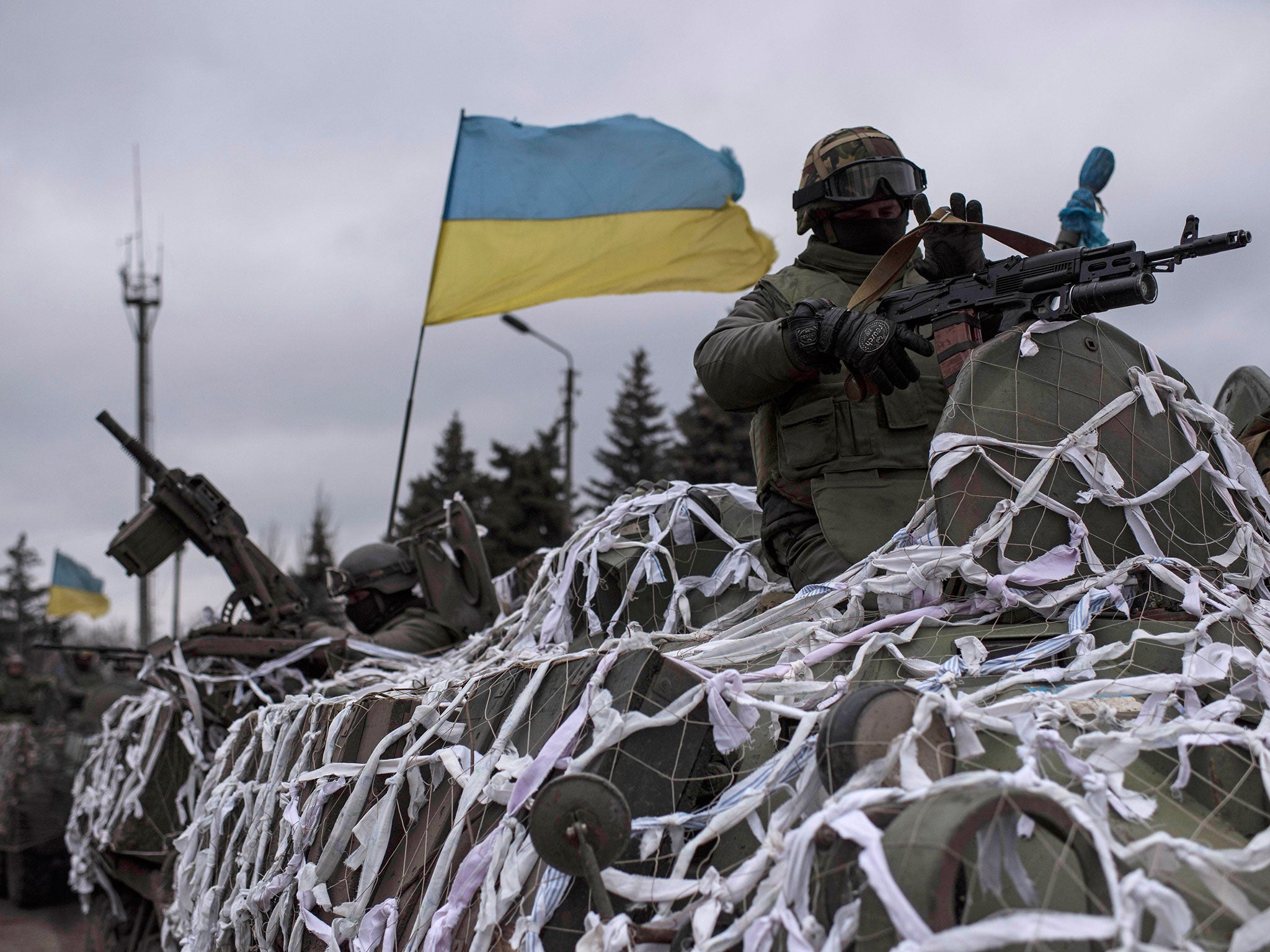 Ukrainian military defend the government-held town of Debaltseve from Russian-armed rebels