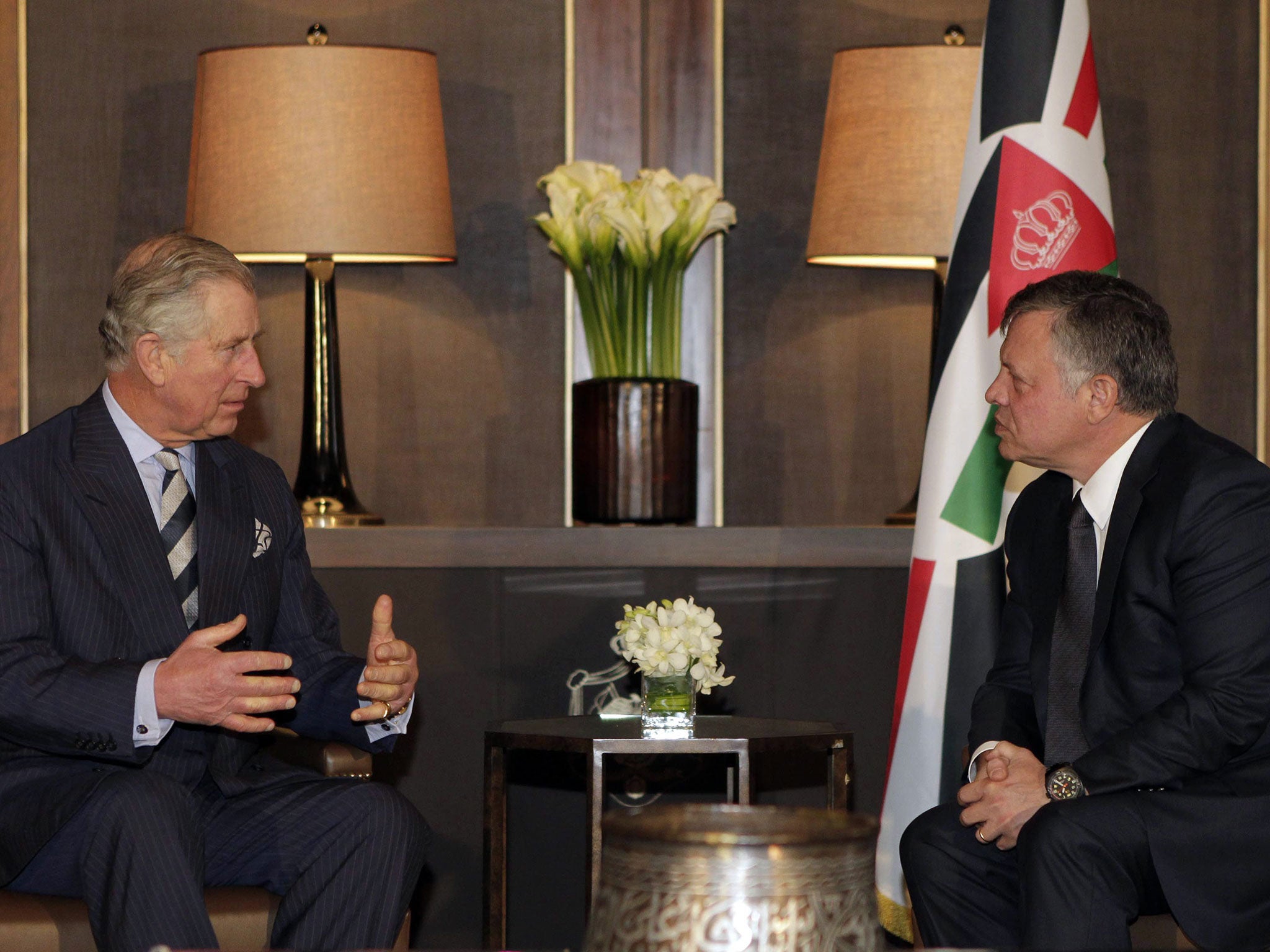 Prince Charles meets Jordan’s King Abdullah II in Amman on his six-day tour of the Middle East