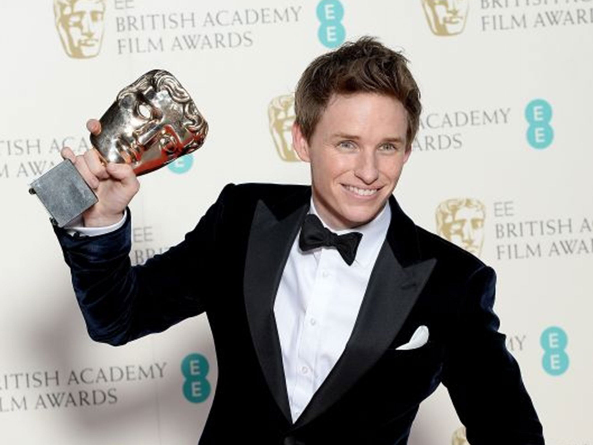Eddie Redmayne with the Leading Actor Award for 'The Theory Of Everything' in the winners room at the EE British Academy Film Awards at The Royal Opera House on February 8, 2015 in London, England.