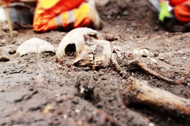 Archaeologists at the Bedlam burial site in Liverpool Street, central London, part of excavations for the Crossrail project