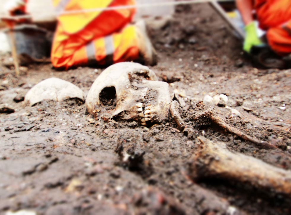 Archaeologists at the Bedlam burial site in Liverpool Street, central London, part of excavations for the Crossrail project