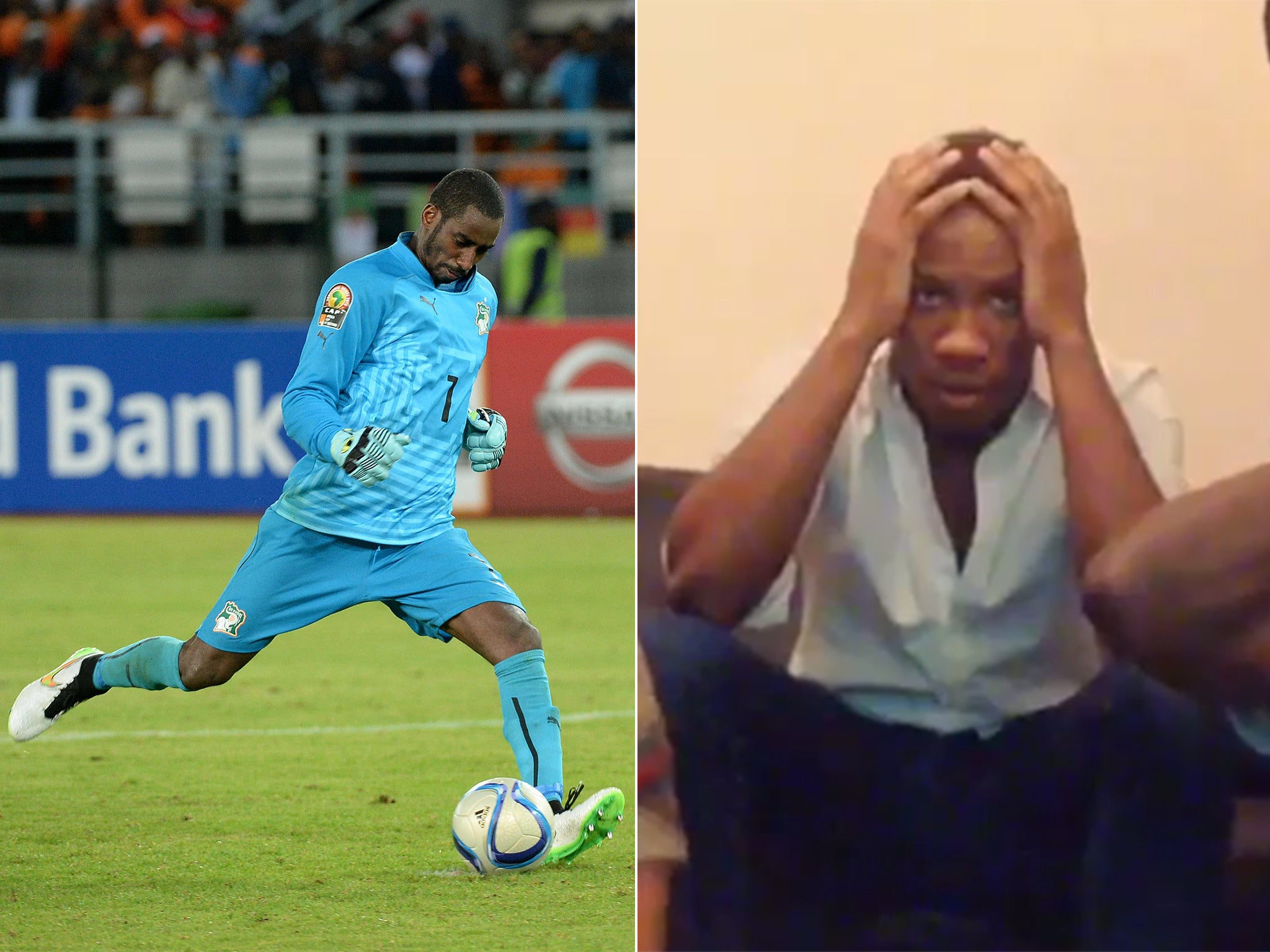 Dider Drogba watches the decisive penalty in the African Cup of Nations final