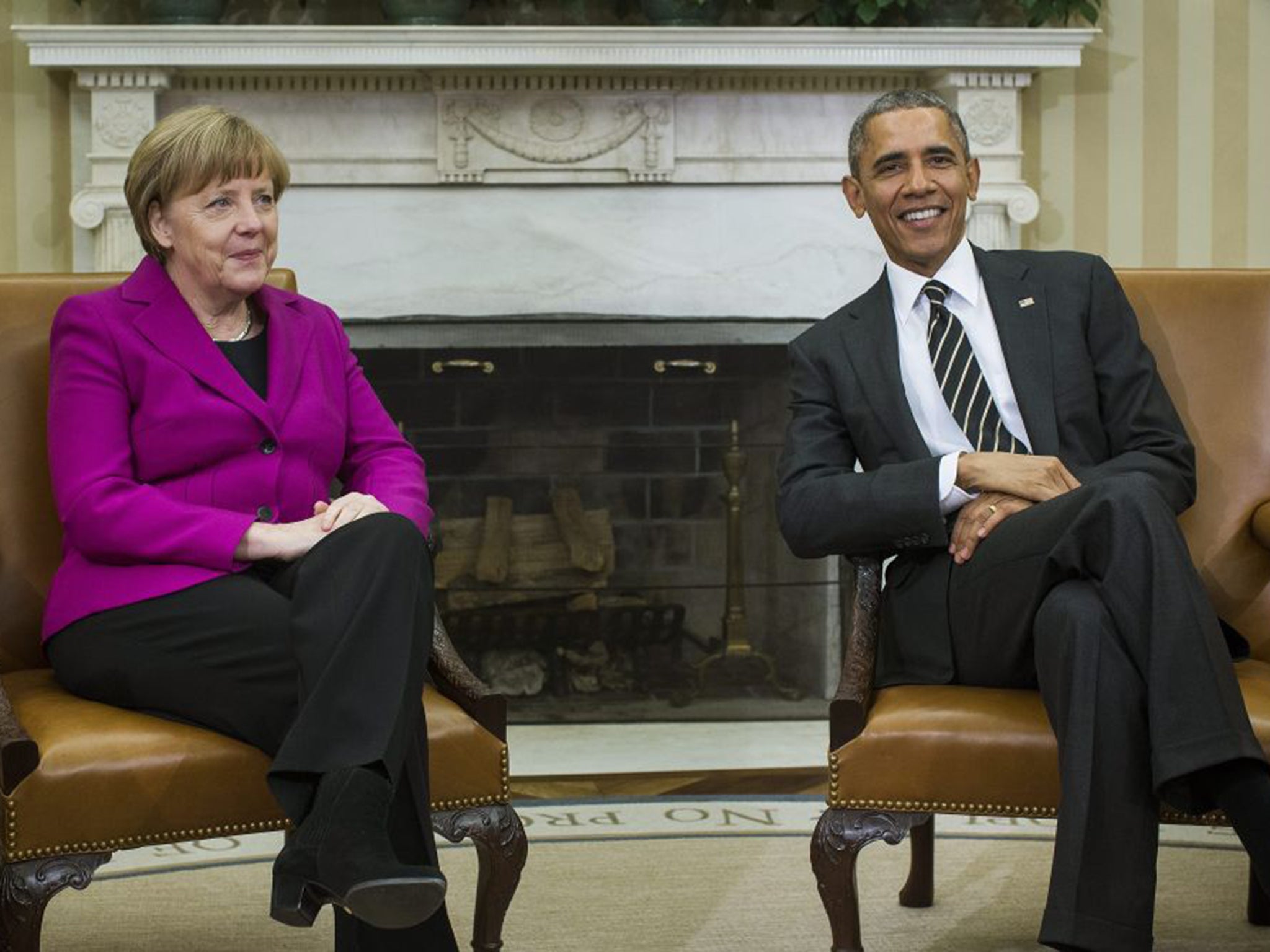 President Obama and Chancellor Merkel before their meeting in the White House on Monday