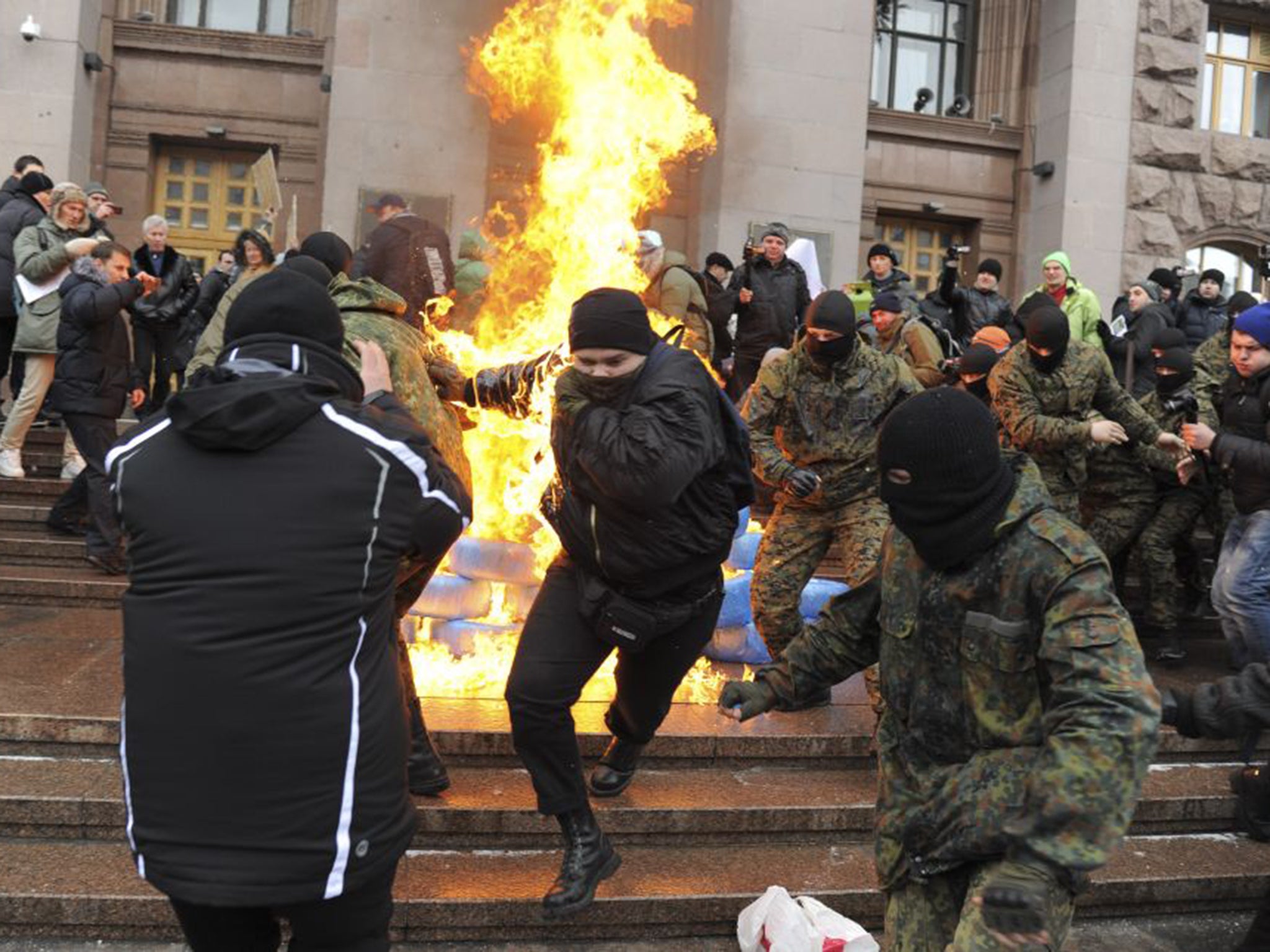 Protesters in Kiev protesting against the rising cost of public transport on Monday