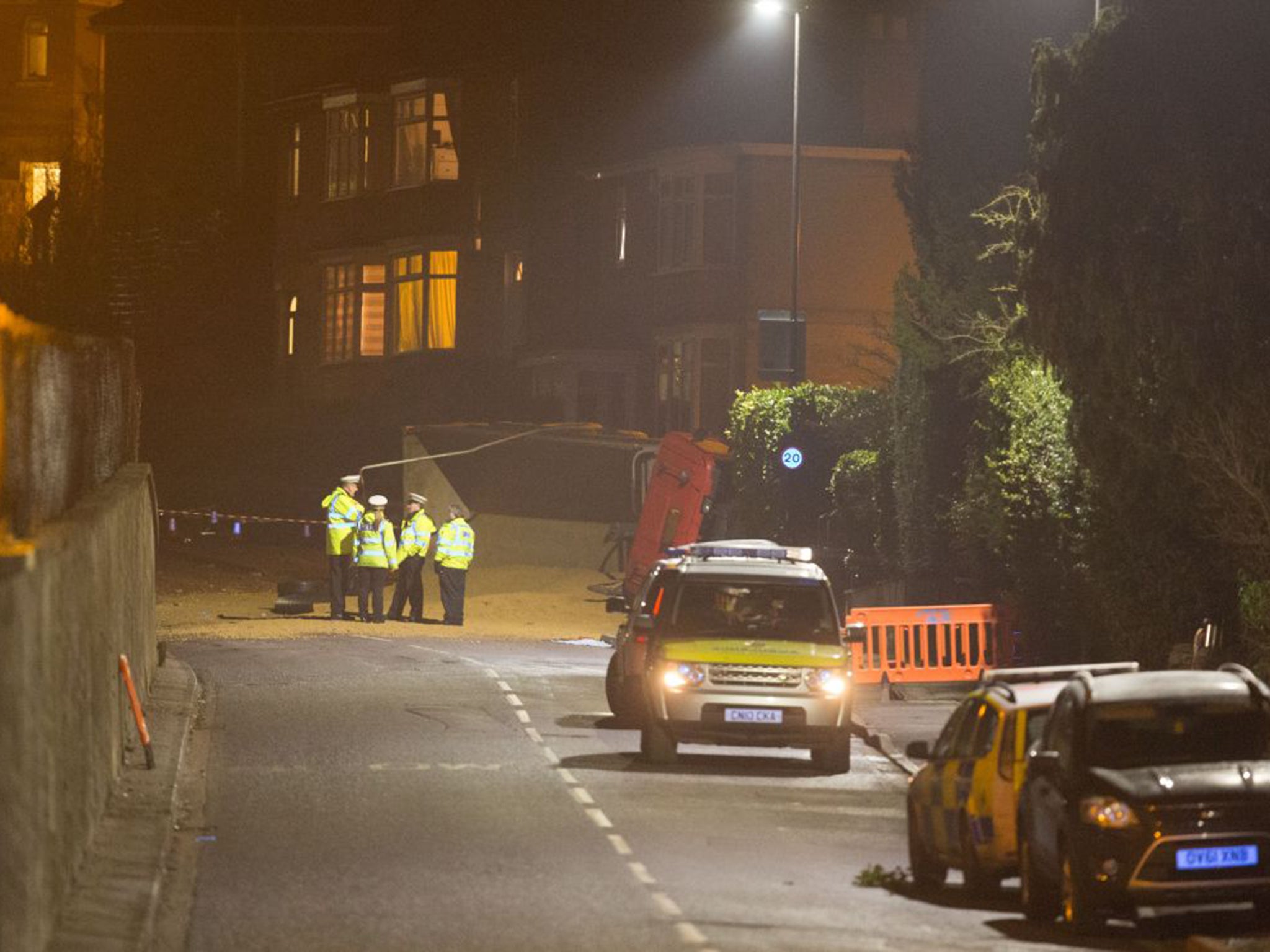 The lorry tipped on to its side after it travelled down a steep hill in Bath