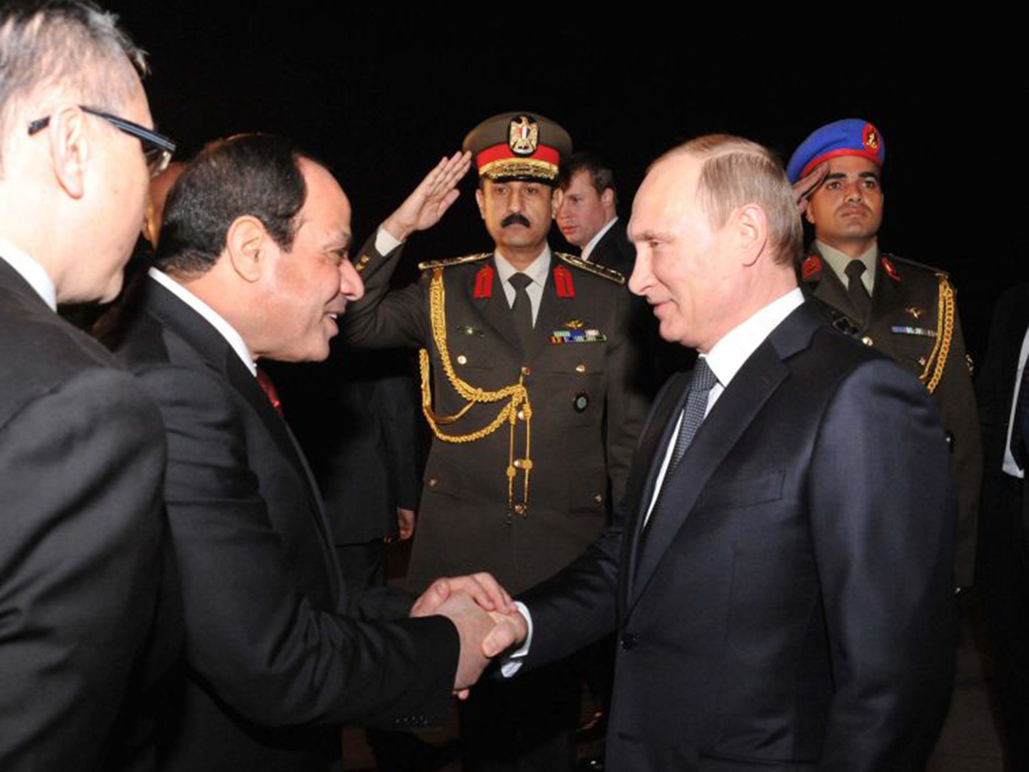 President Sisi welcomes Vladimir Putin to Cairo on Monday night 