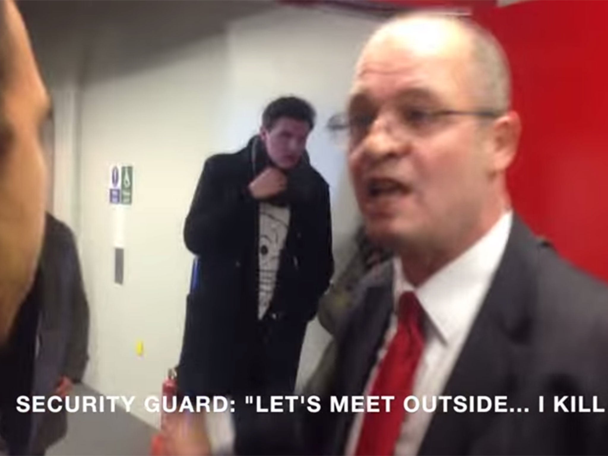 The security guard was filmed apparently threatening students