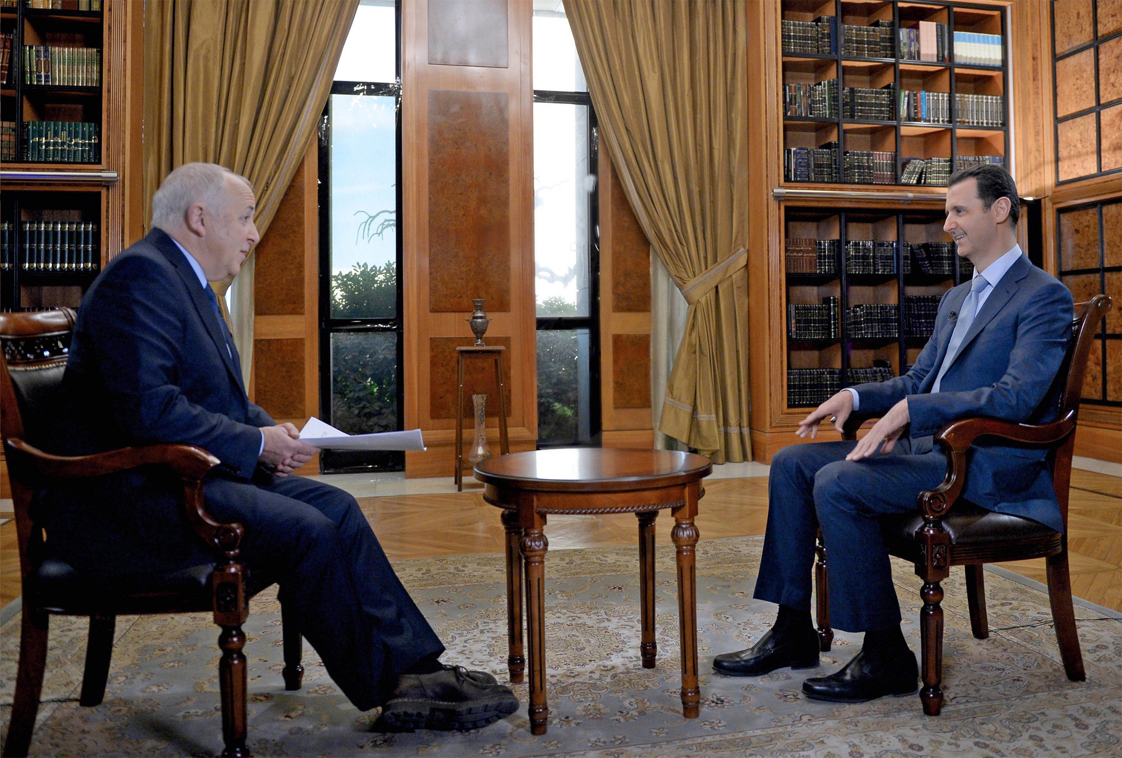 BBC's Middle East Editor Jeremy Bowen interviewing President Bashar al-Assad in Damascus