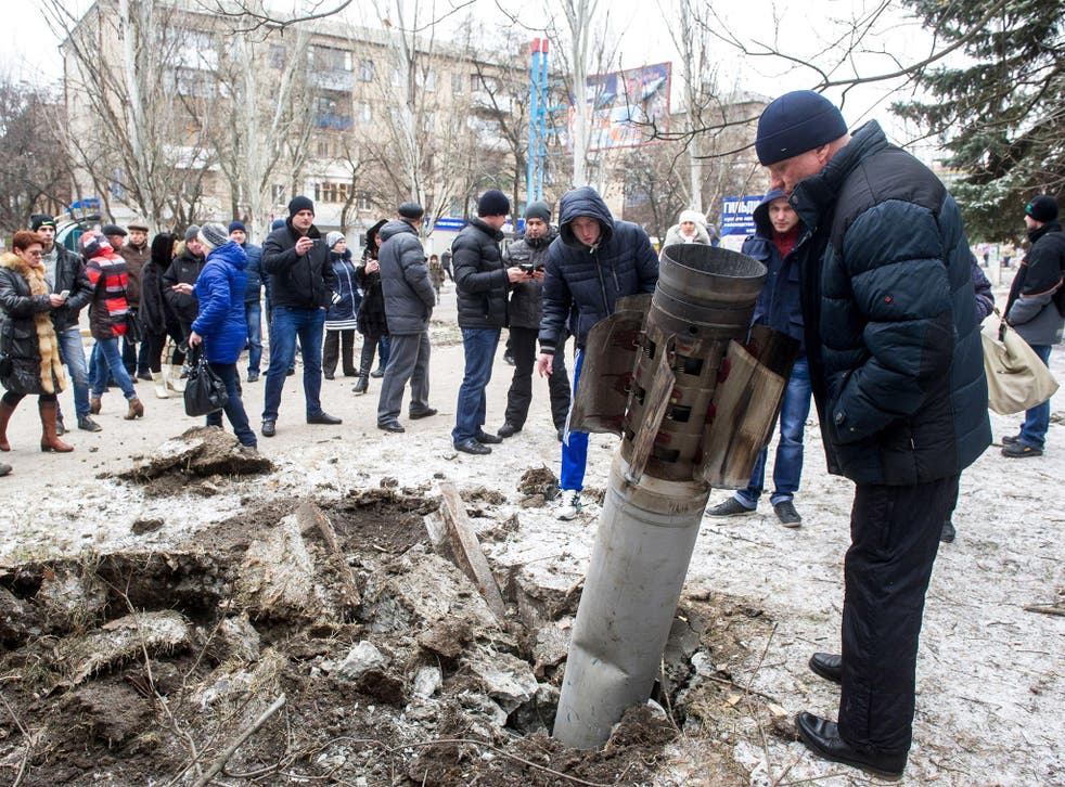 A missile embedded in the street in the eastern Ukrainian city of Kramatorsk