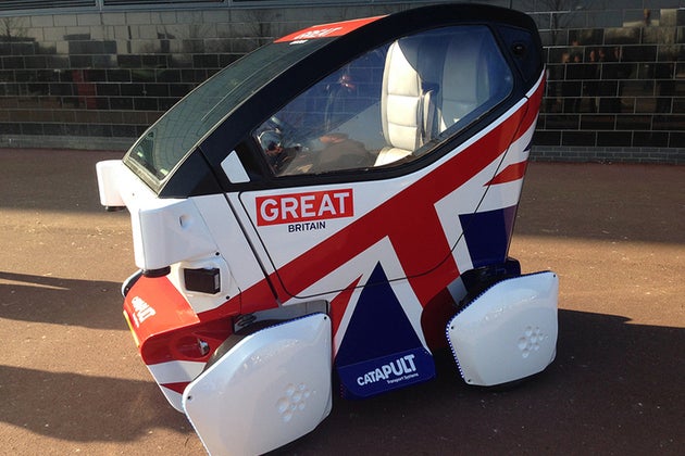 A Lutz Pathfinder pod is one of the driverless cars being trialled on UK roads