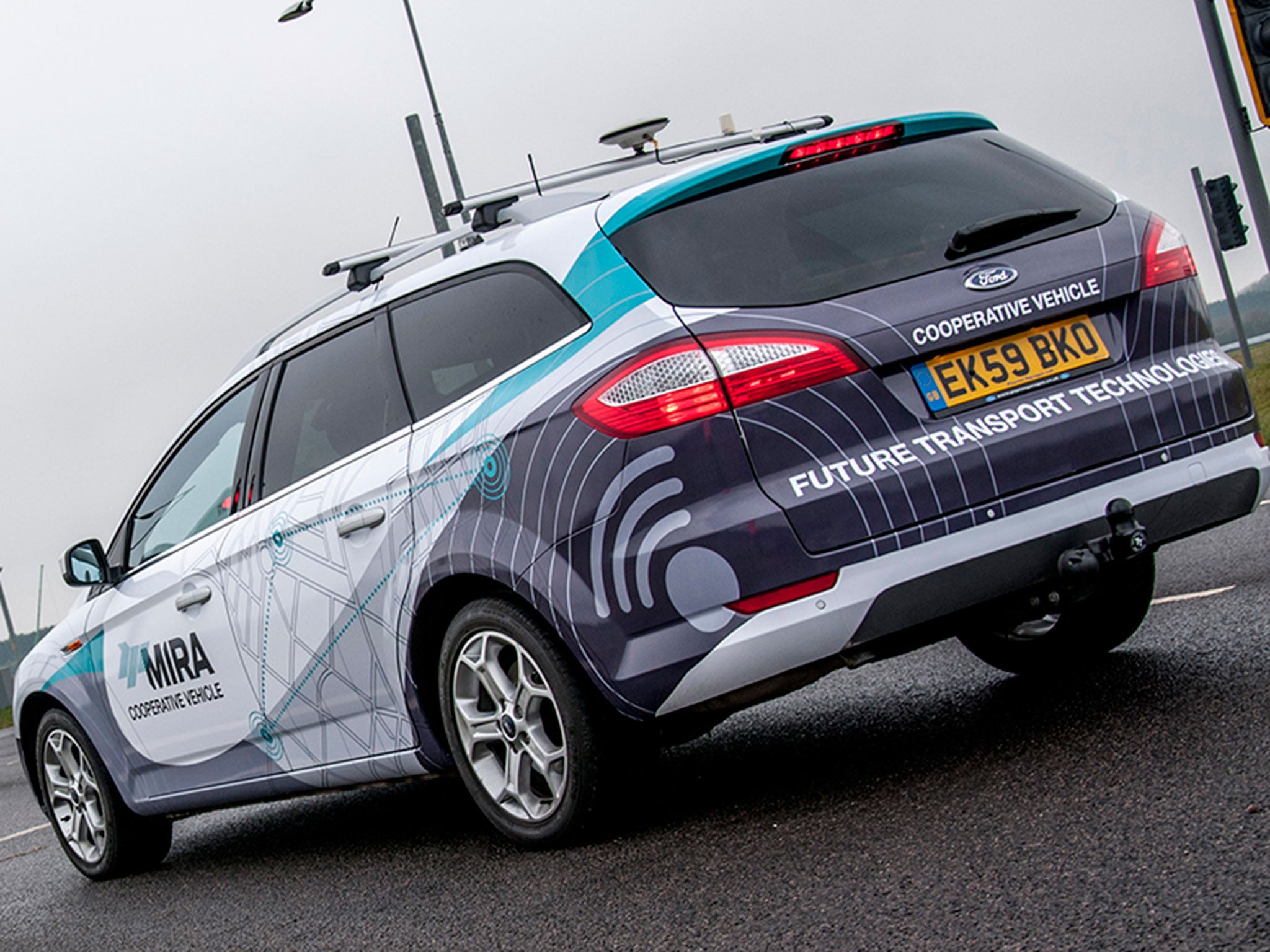 The driverless 'MIRA co-operative vehicle' being trialled in the UK