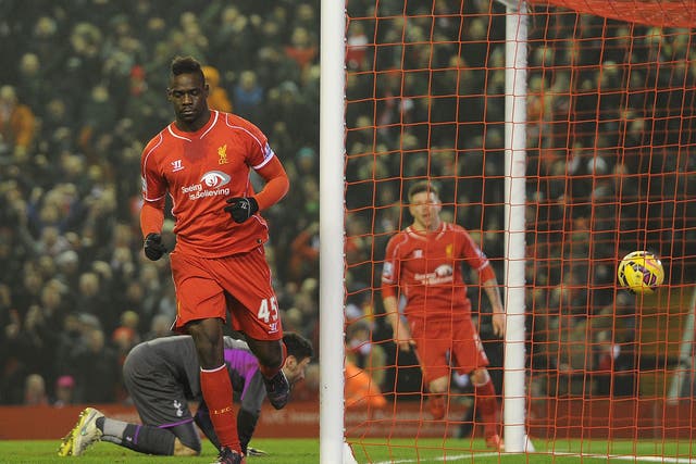 Mario Balotelli scores his first Premier League goal for Liverpool