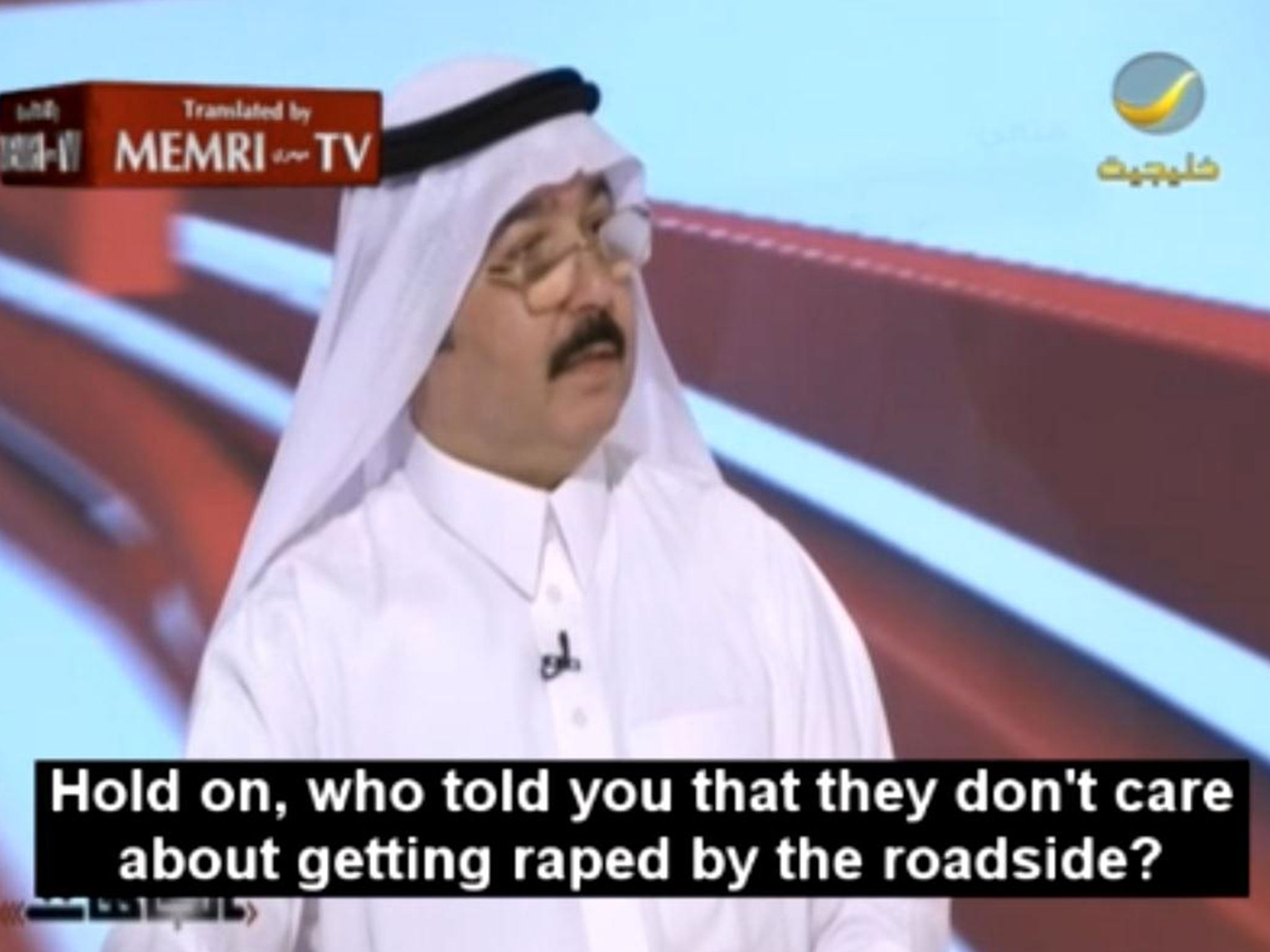 Dr Saleh Al-Saadoon appeared to justify a ban on women driving in Saudi Arabia by saying that they could be attacked and sexually assaulted if their car broke down