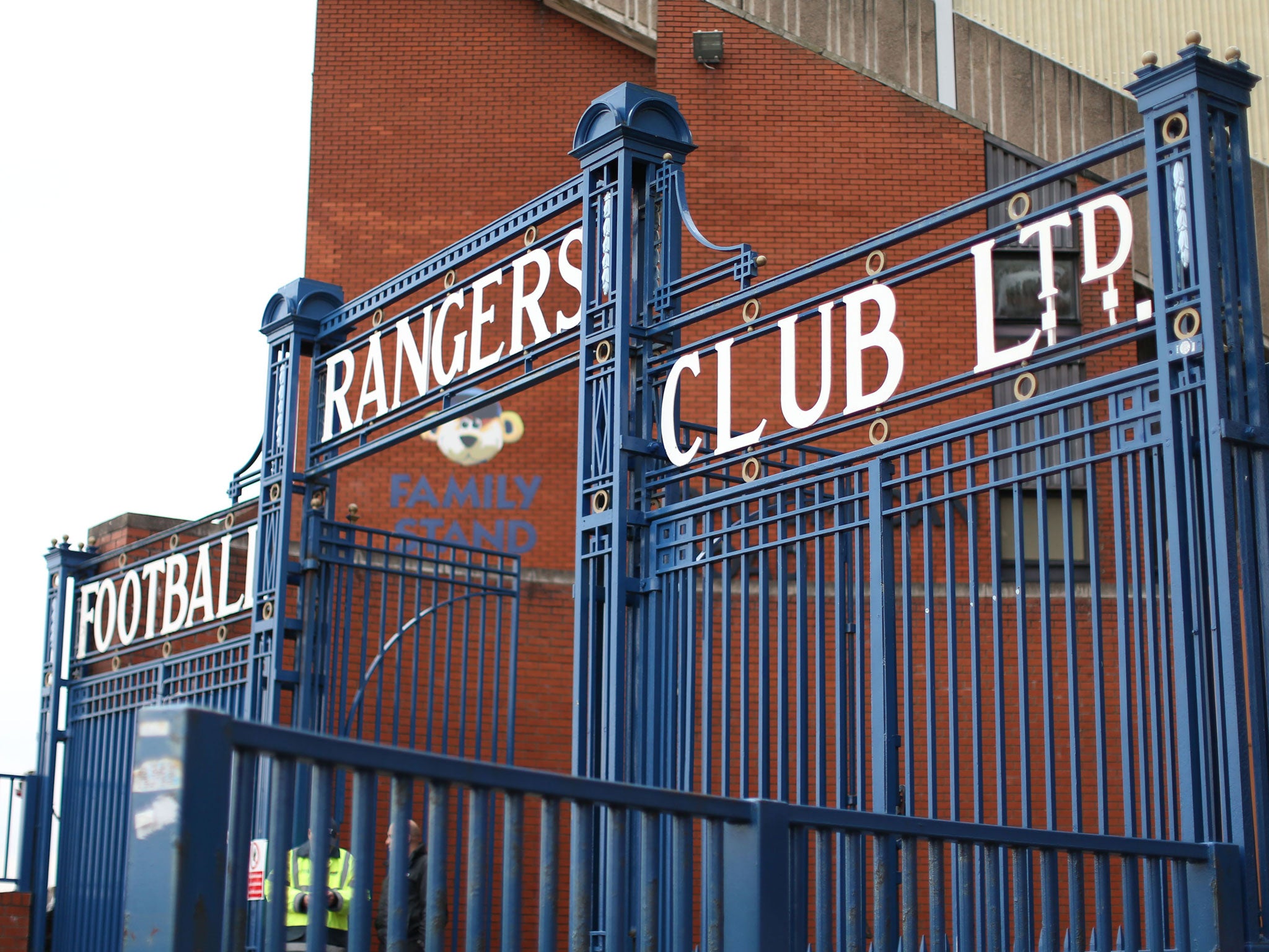 The gates at Ibrox, where Rangers is set to hold an investors' meeting on Friday