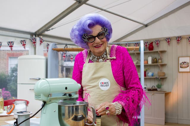 Dame Edna in the Bake Off tent