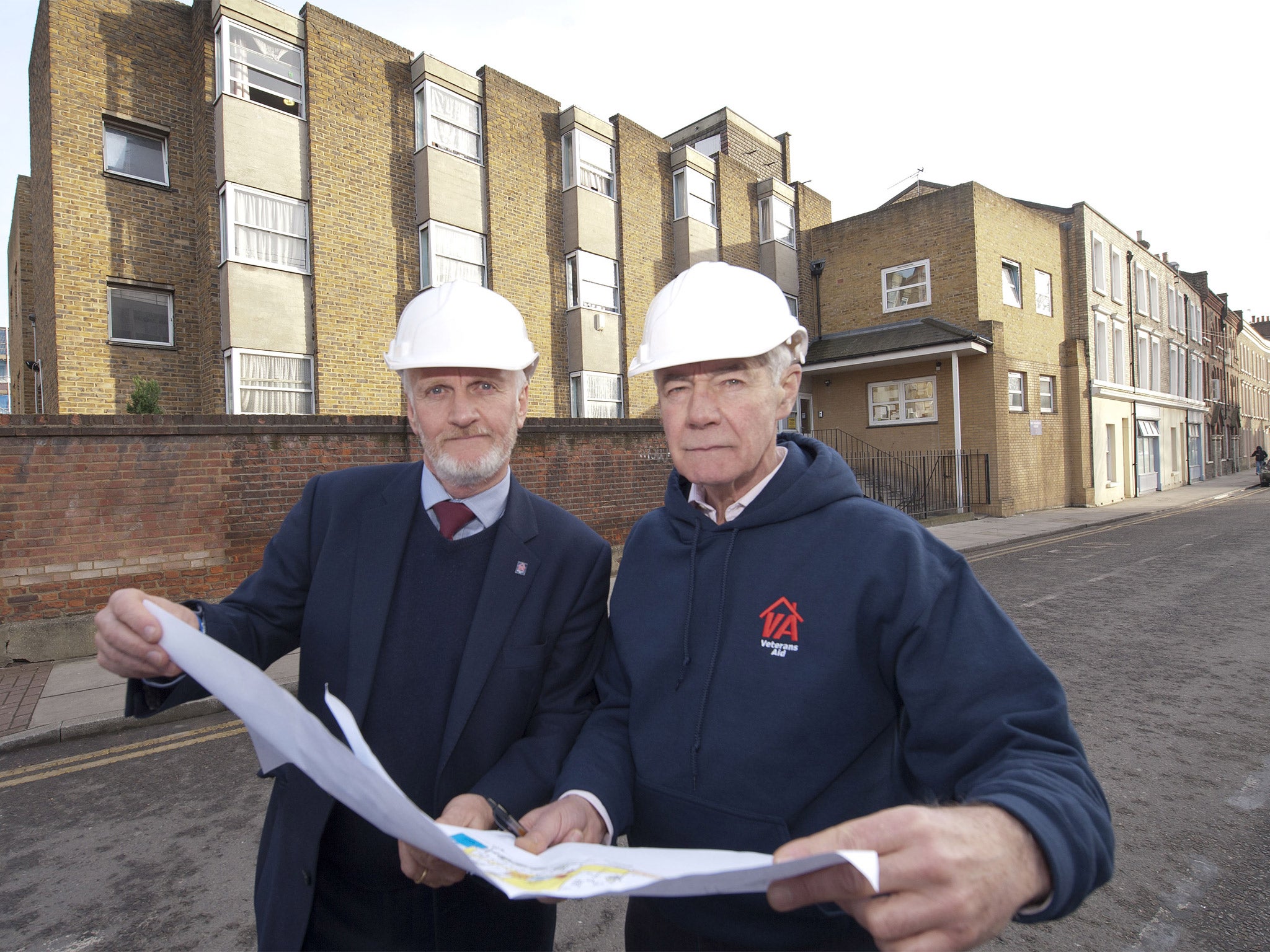 Colonel Geoffrey Cardozo, (right) and Dave Buckley discuss the plans for the home’s redevelopment