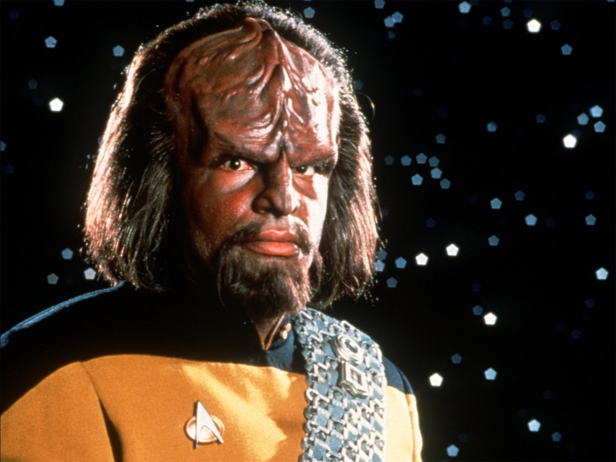 Michael Dorn as Lieutenant Worf, the first Klingon main character to appear in 'Star Trek'