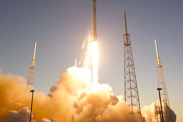 The unmanned Falcon 9 rocket, launched by SpaceX and carrying NOAA's Deep Space Climate Observatory Satellite, lifts off from launch pad 40 the Cape Canaveral Air Force Station