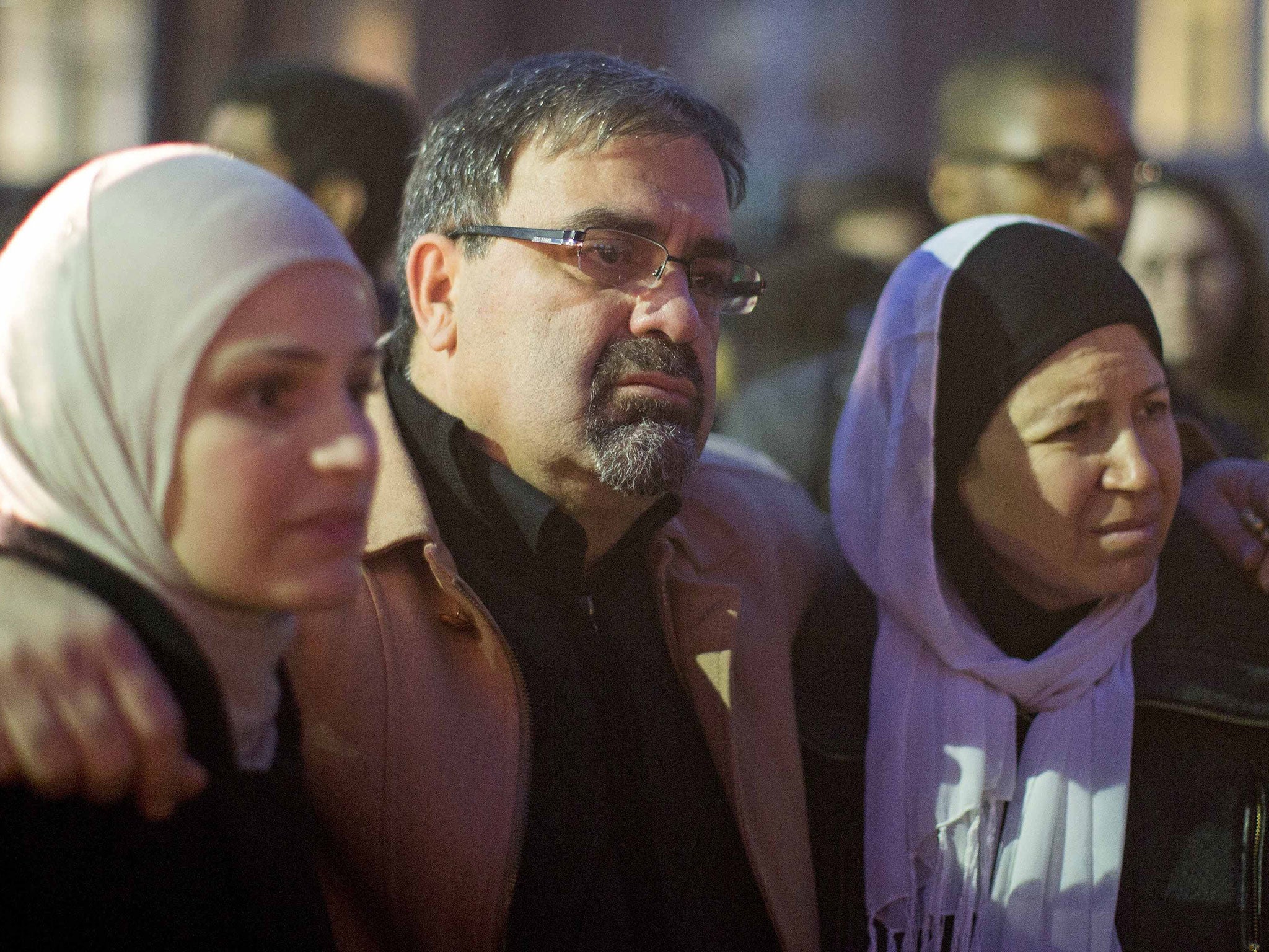 Namee Barakat with his wife Layla (R) and daughter Suzanne, family of shooting victim Deah Shaddy Barakat (Reuters)