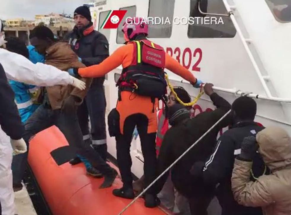 Migrants at Lampedusa after being rescued by the Italian Coast Guard 