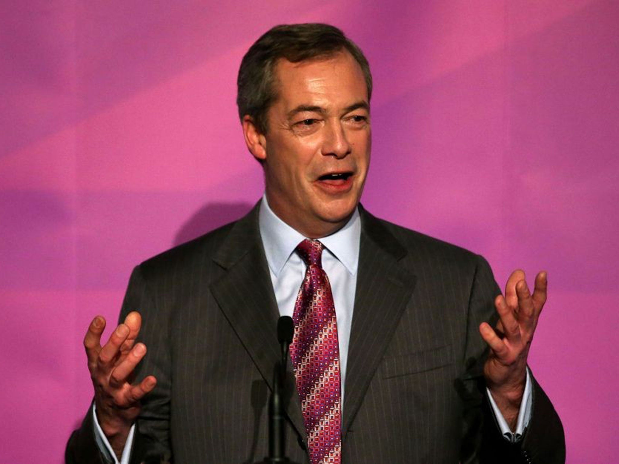 Nigel Farage speaks to supporters as he launches UKIP's General Election Campaign at the Movie Starr cinema on February 12