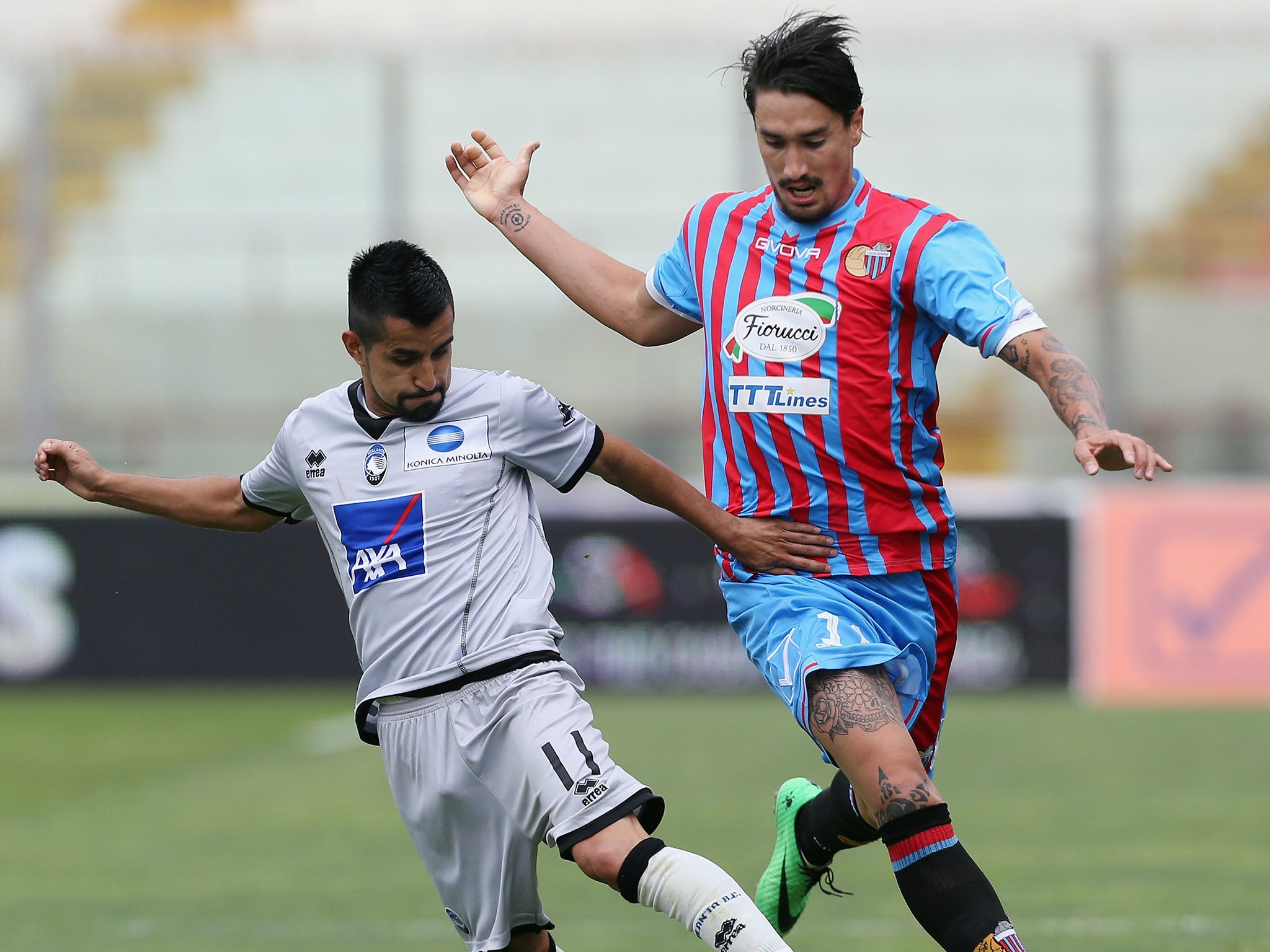 Sebastian Leto (right) in action for Catania last May