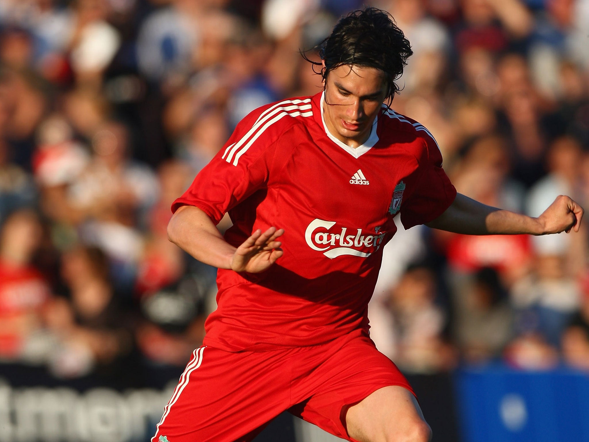 Sebastian Leto in action for Liverpool during a pre-season friendly in July 2008