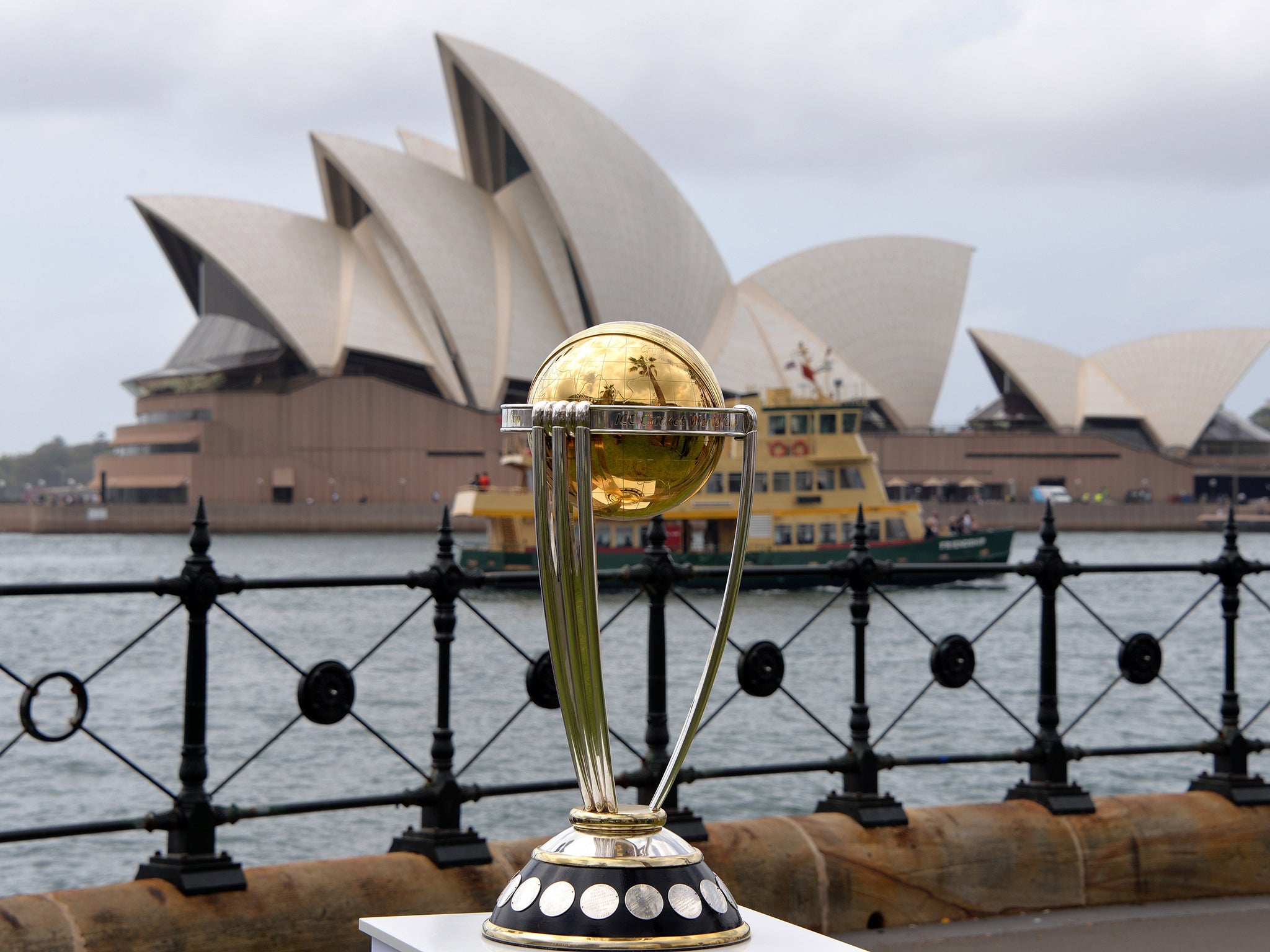 A view of the Cricket World Cup trophy
