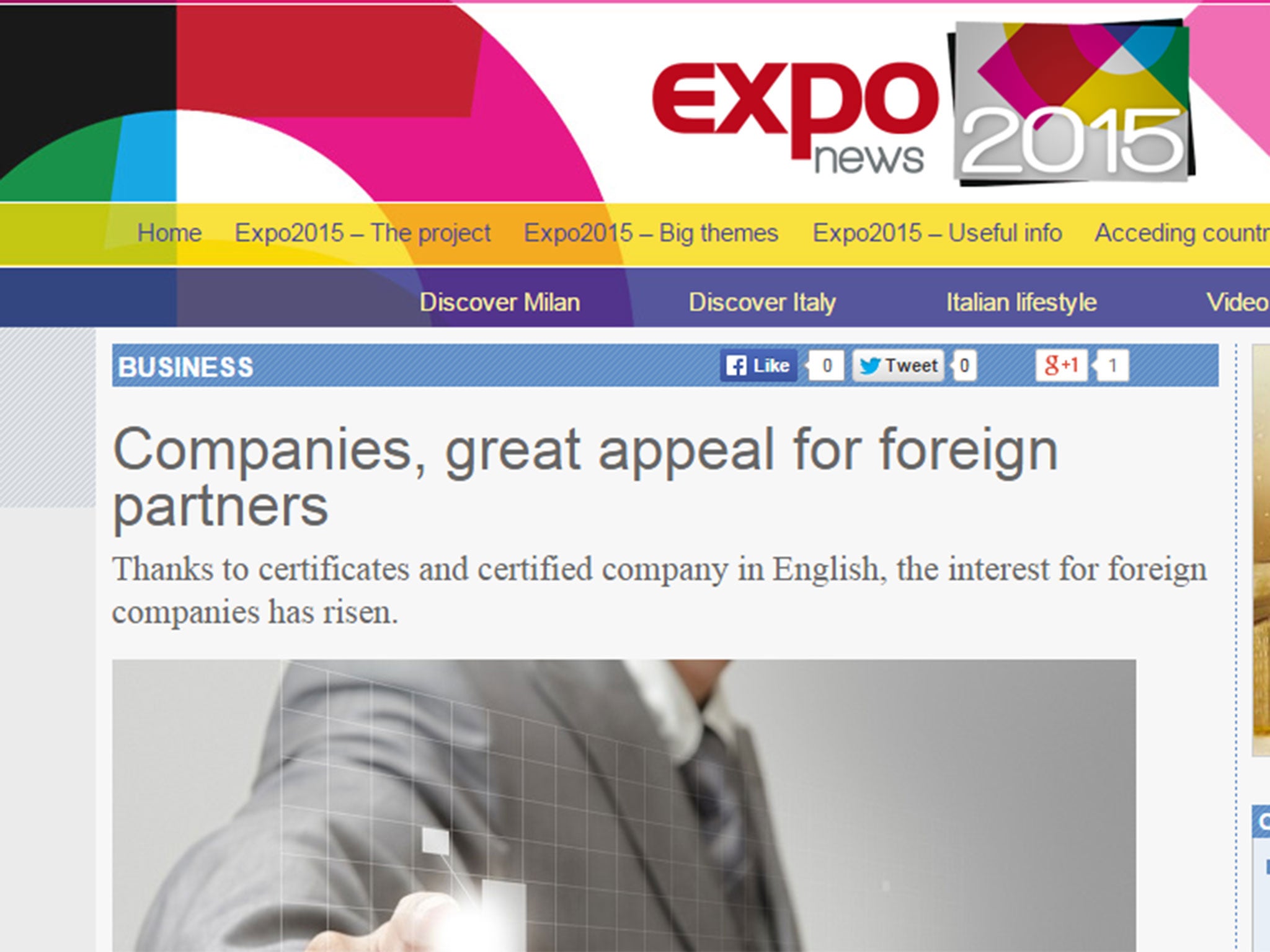 'Certificates and certified company in English' are offered at Expo 2015 in Milan, apparently