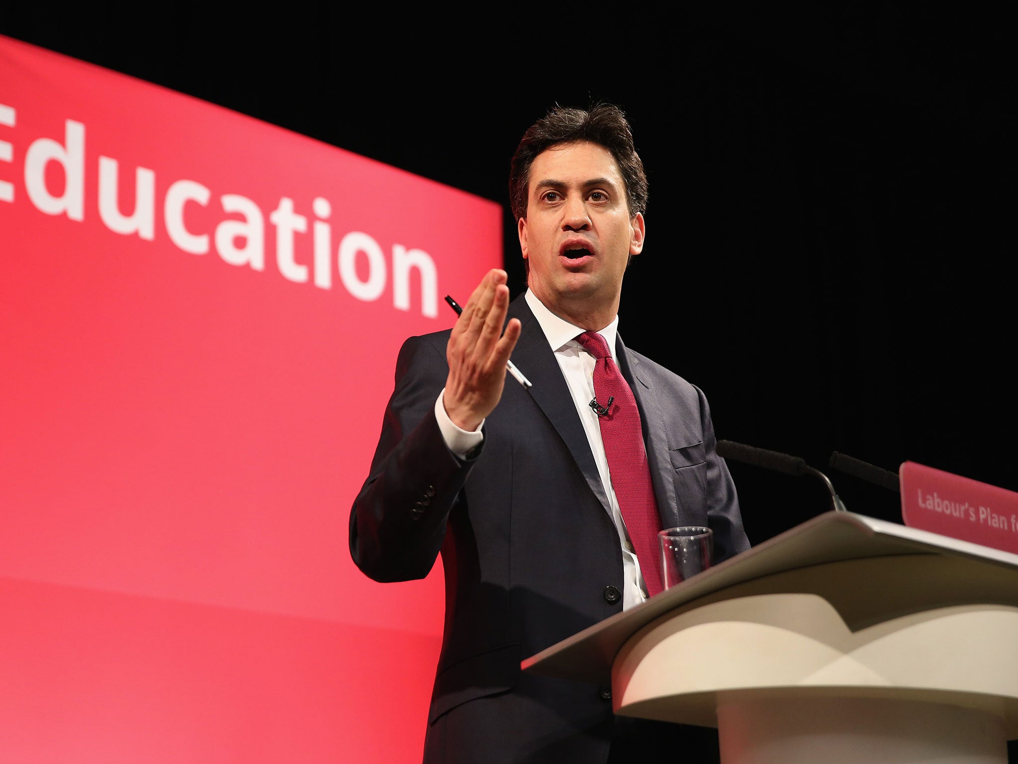 Labour leader Ed Miliband speaks to an audience at Haverstock school in Camden on February 12, 2015 in London, England