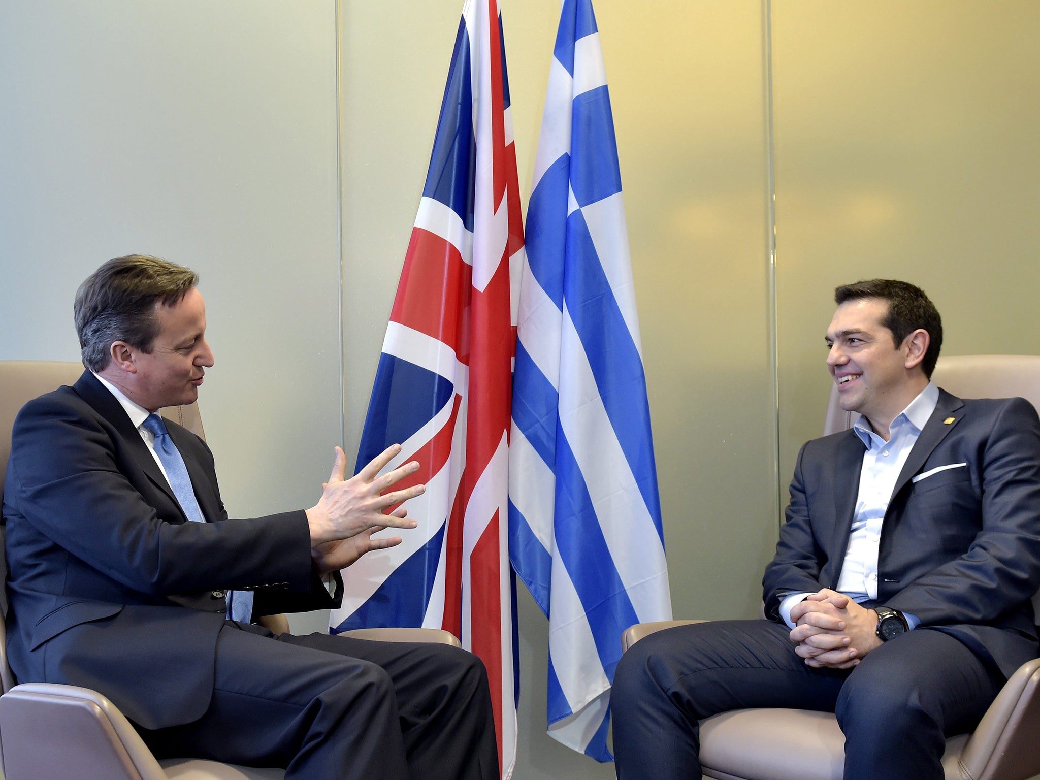 David Cameron and the Greek PM Alexis Tsipras met on the sidelines of the EU leaders summit in Brussels yesterday