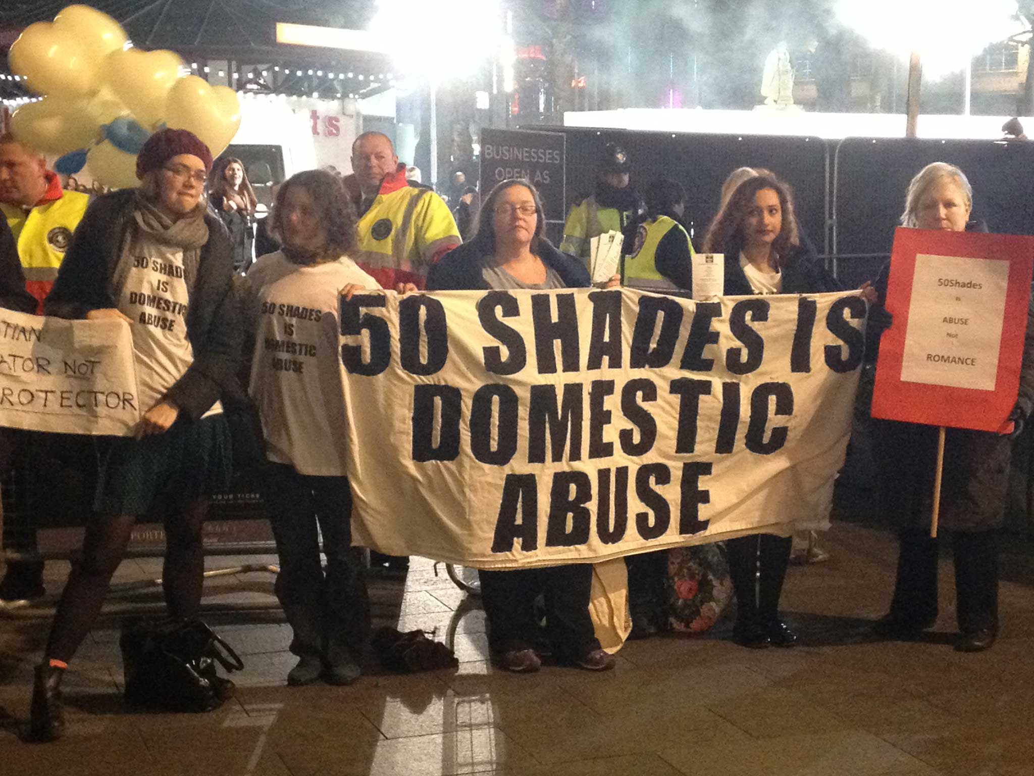 Protesters outside the premiere in Leicester Square