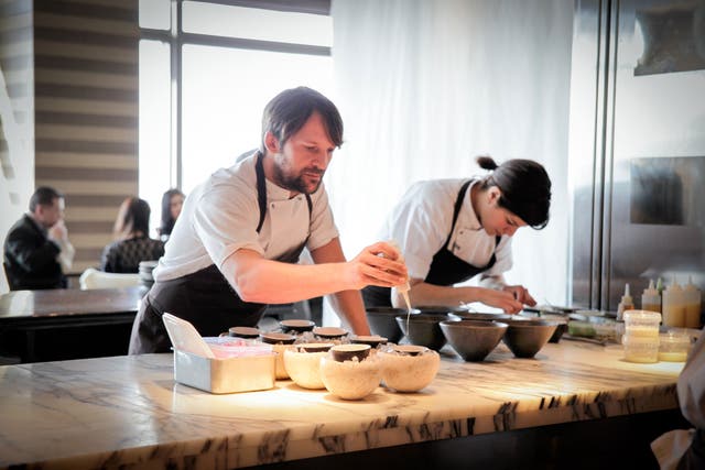 René Redzepi on the pass: Normally home to Signature, the Mandarin Oriental's 37th-floor dining room was completely redesigned for Noma's stay