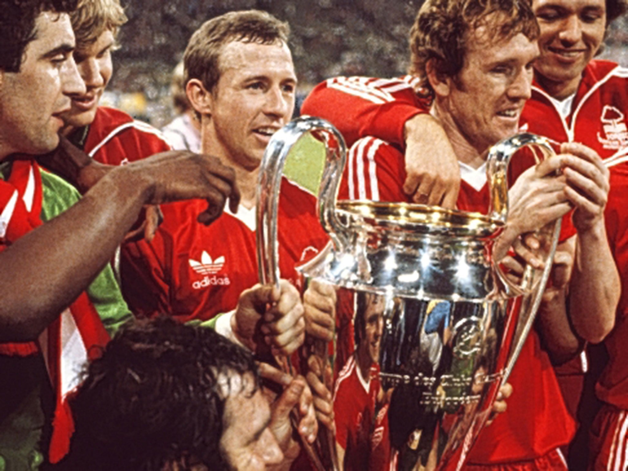 Nottingham Forest players parade the European Cup in 1979