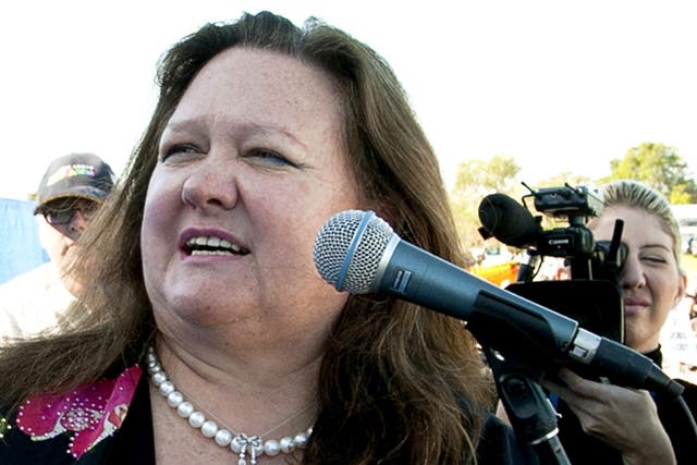 Gina Rinehart is Australia’s richest person with an estimated fortune of US$11.7bn (£7.6bn)