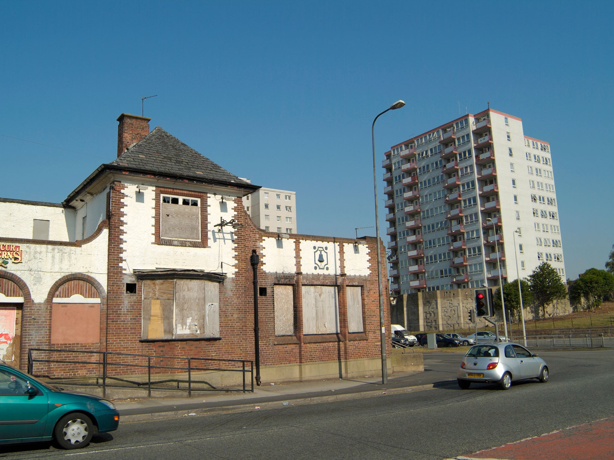 Bleak house: Knowsley Heights and the former Bluebell public house in Huyton,
Merseyside