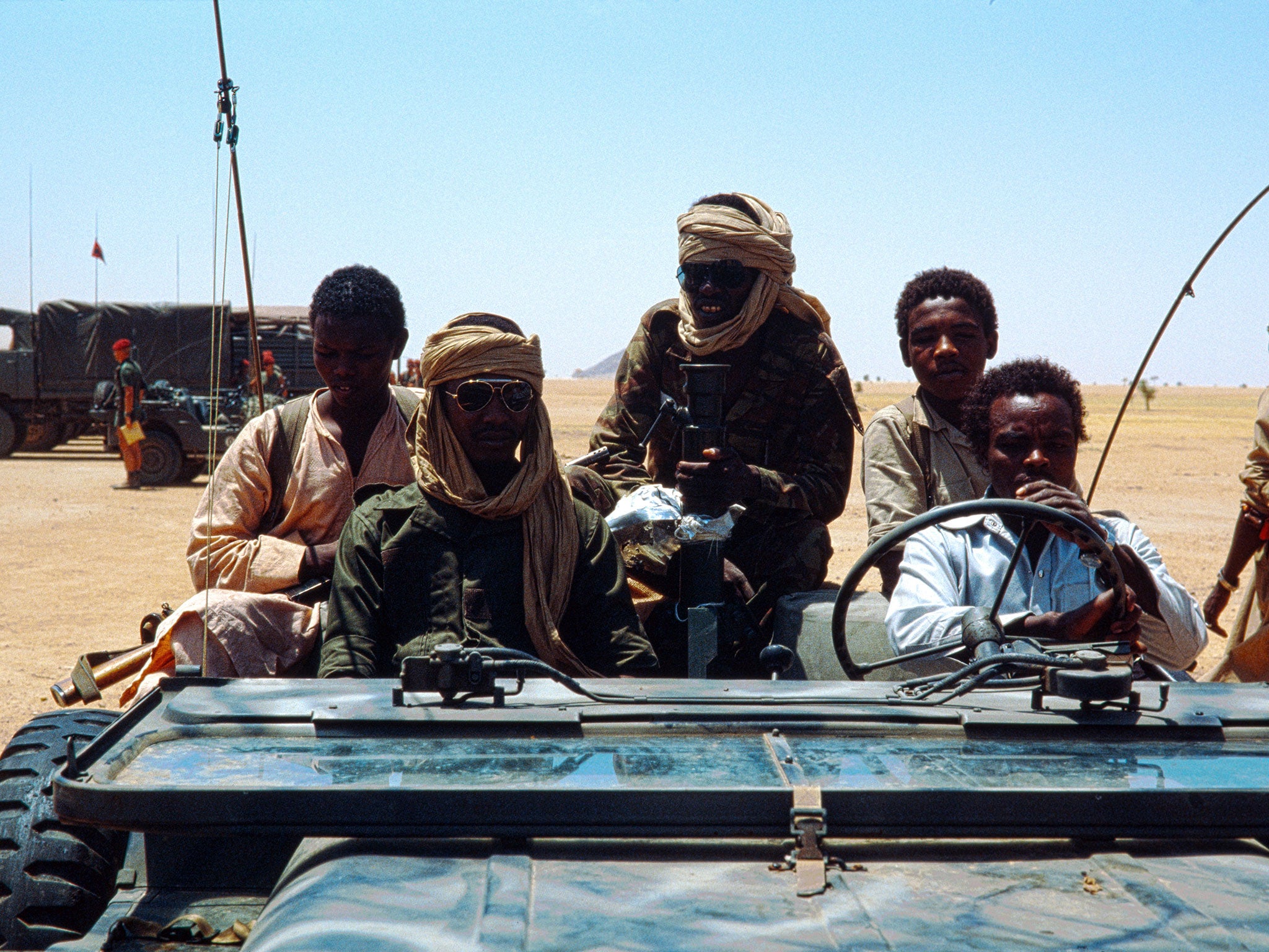 Chad's future President Idriss Deby (front left), then commander-in-chief of Habré's army, in 1983