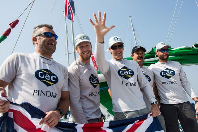 Ian Williams (centre) has won back his crown as match racing champion of the world and for a record fifth time at the World Match Racing Tour Monsoon Cup finale in Johor, Malaysia