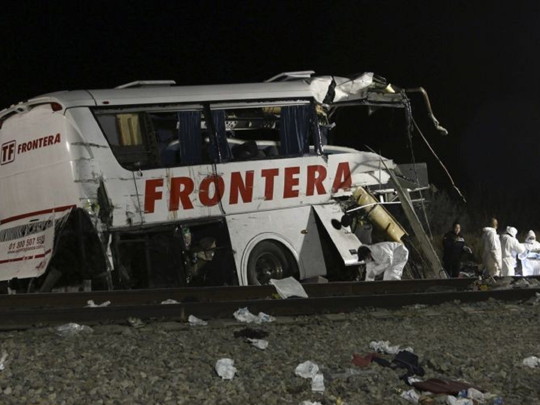 At least 16 passengers on the bus died in the crash with a freight train in Mexico