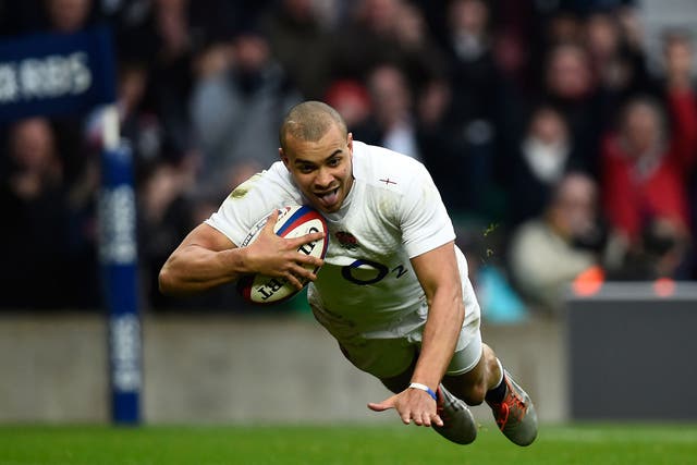Jonathan Joseph scores a try for England