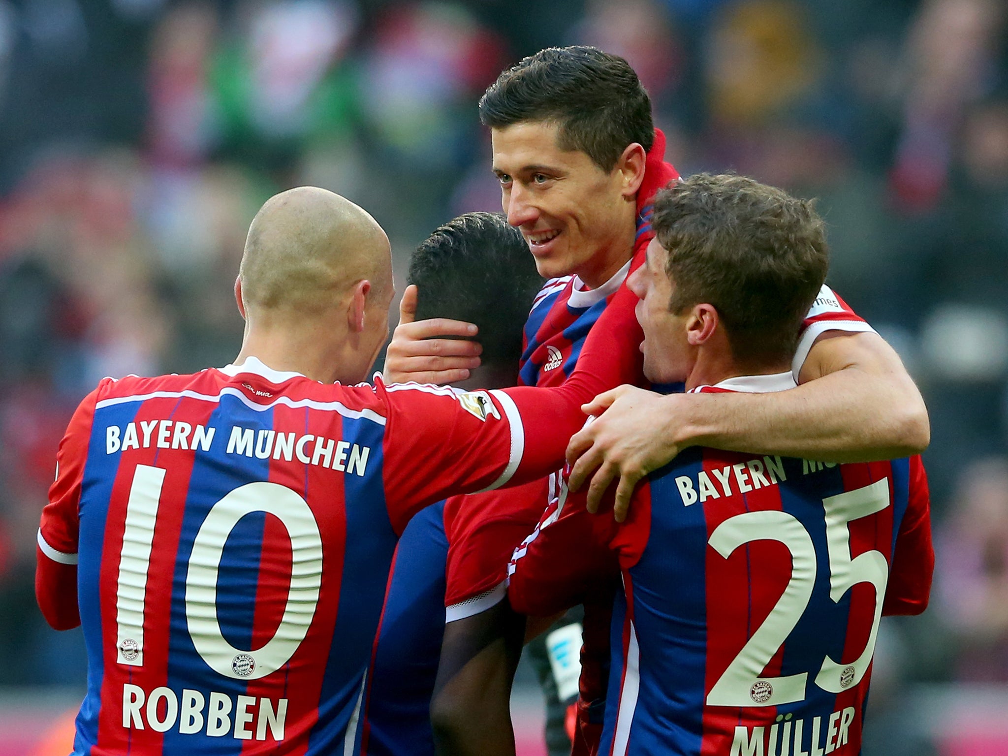 Bayern Munich celebrate during their 8-0 win over Hamburg