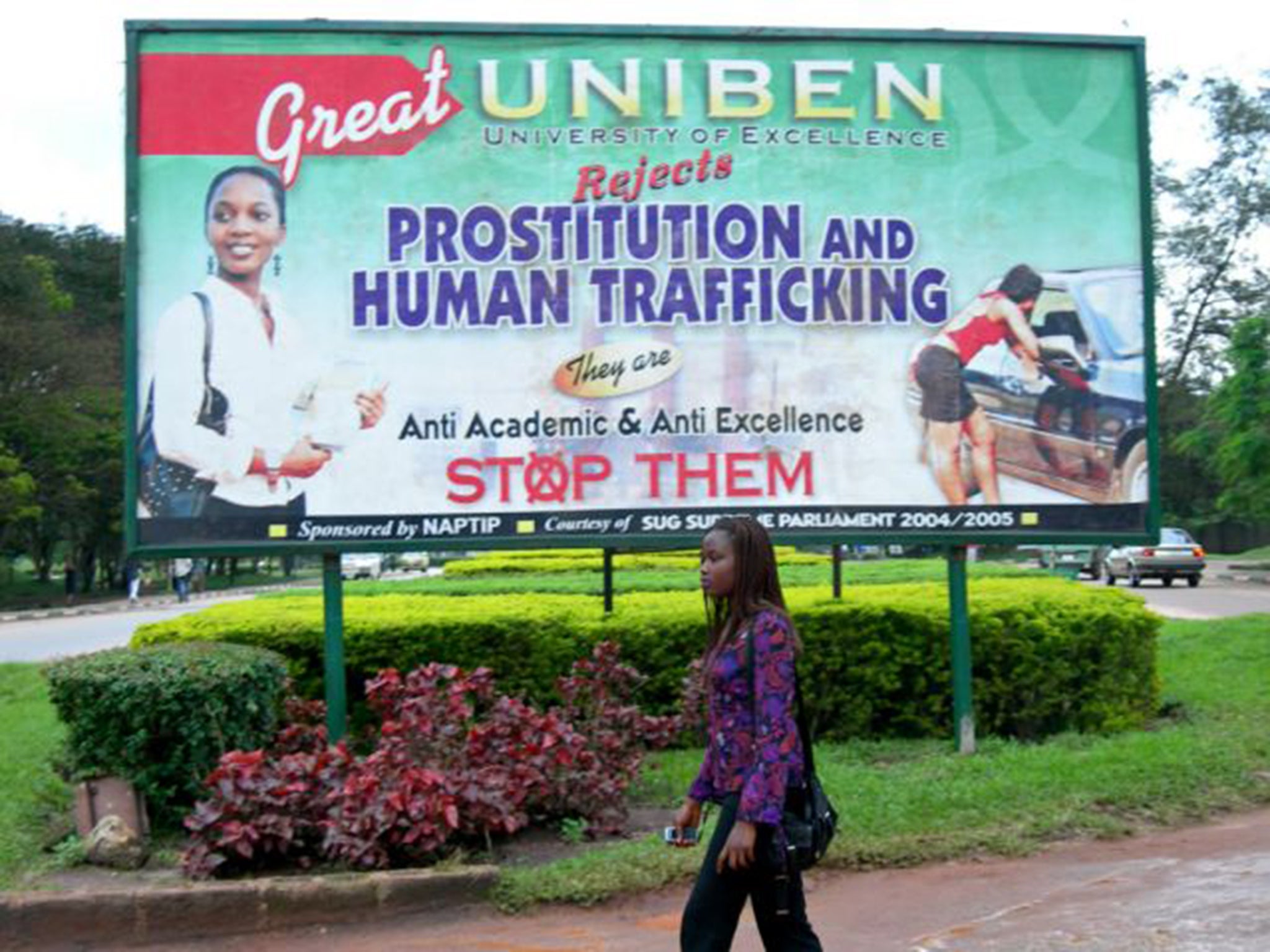 A poster in Benin, Nigeria; more than 100 Nigerian women were identified last year as having been trafficked into sexual slavery