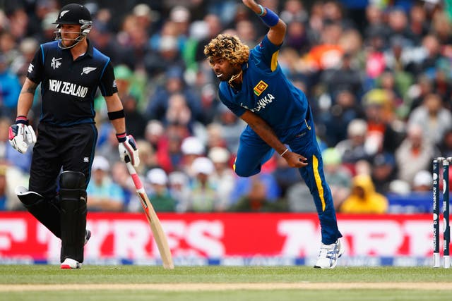 Lasith Malinga of Sri Lanka bowls during the 2015 ICC Cricket World Cup match between Sri Lanka and New Zealand