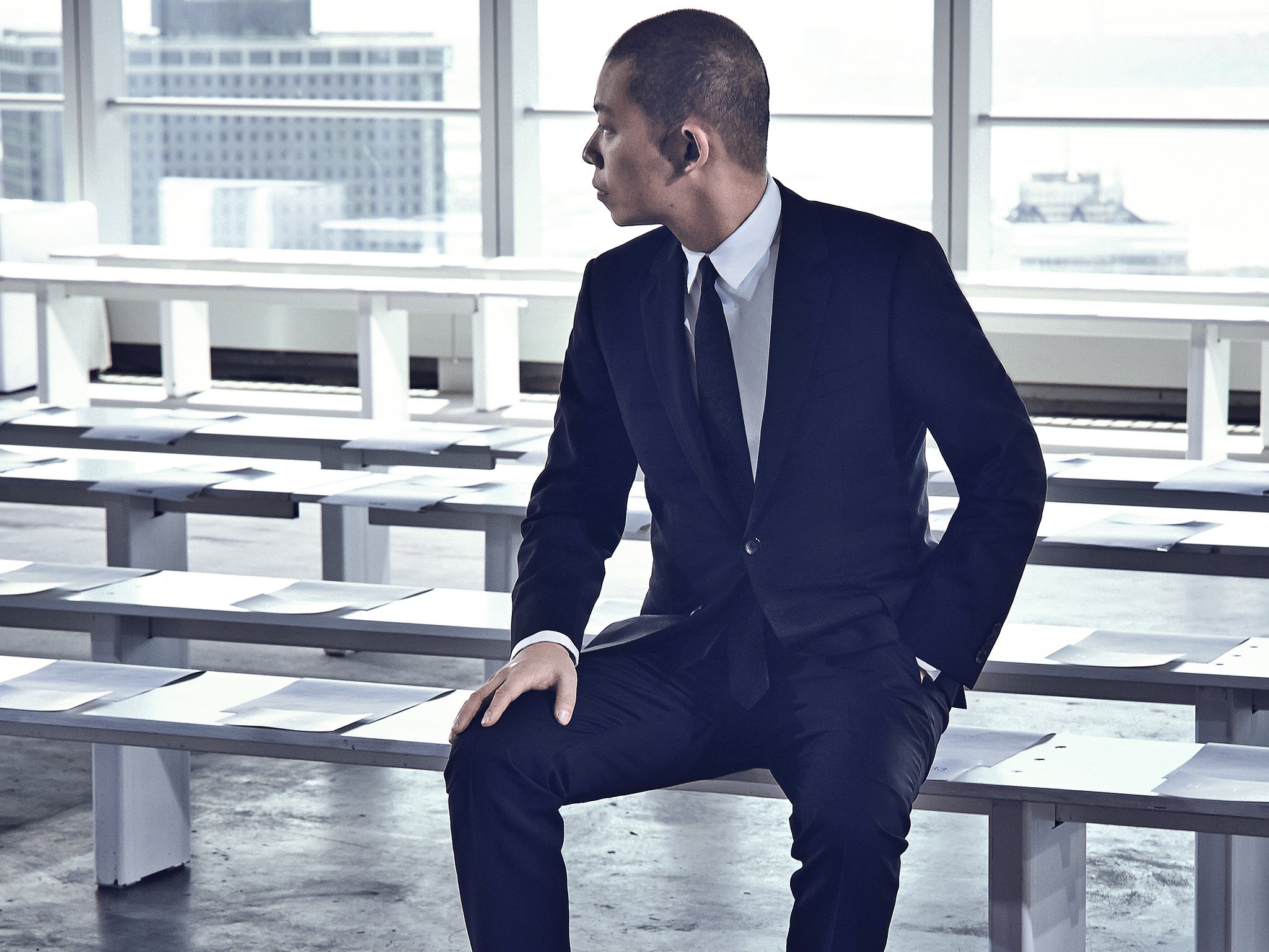 Boss man: Jason Wu watches the rehearsals of his S/S 15 Hugo Boss show in New York, September 2014