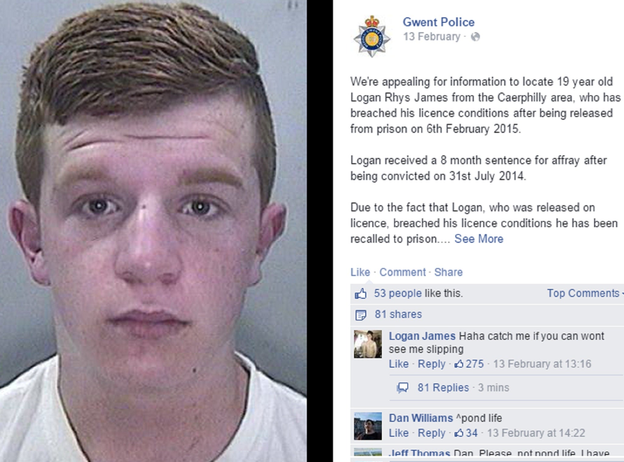 Logan Rhys James taunted police on Facebook