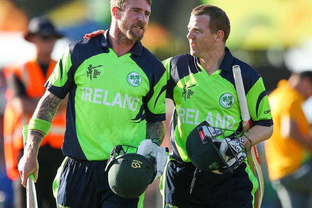John Mooney and Niall O'Brien celebrate the victory over West Indies