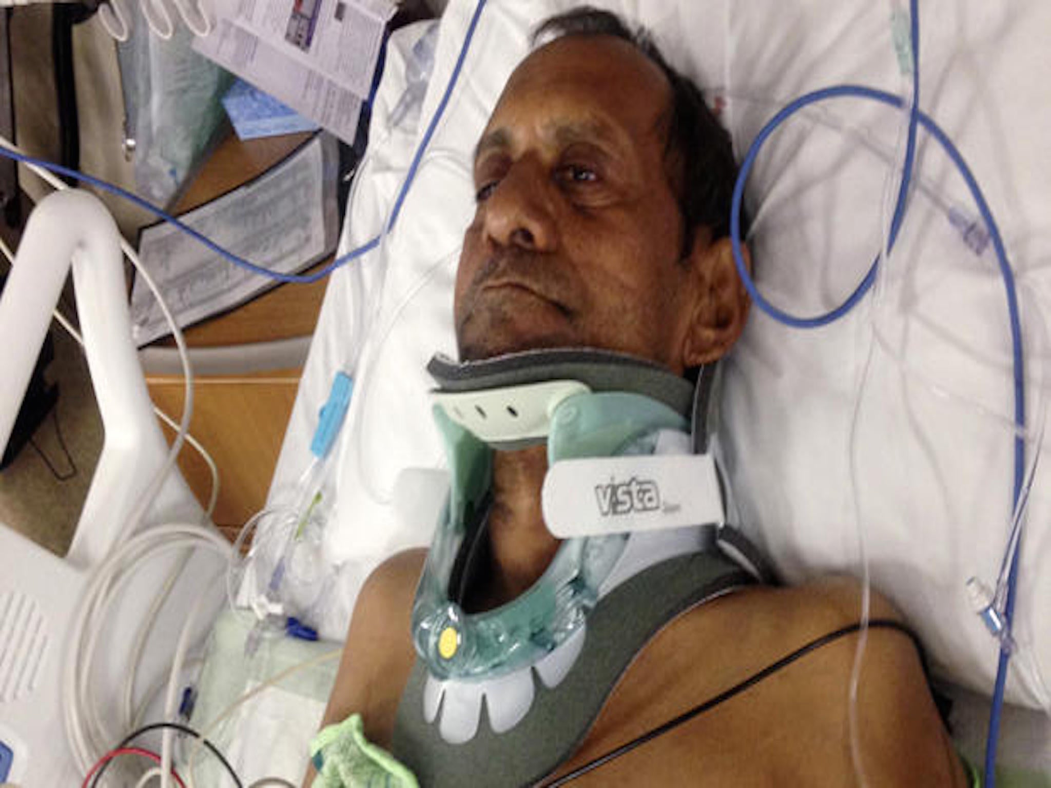 Sureshbhai Patel required surgery for damaged vertebrae after the attack