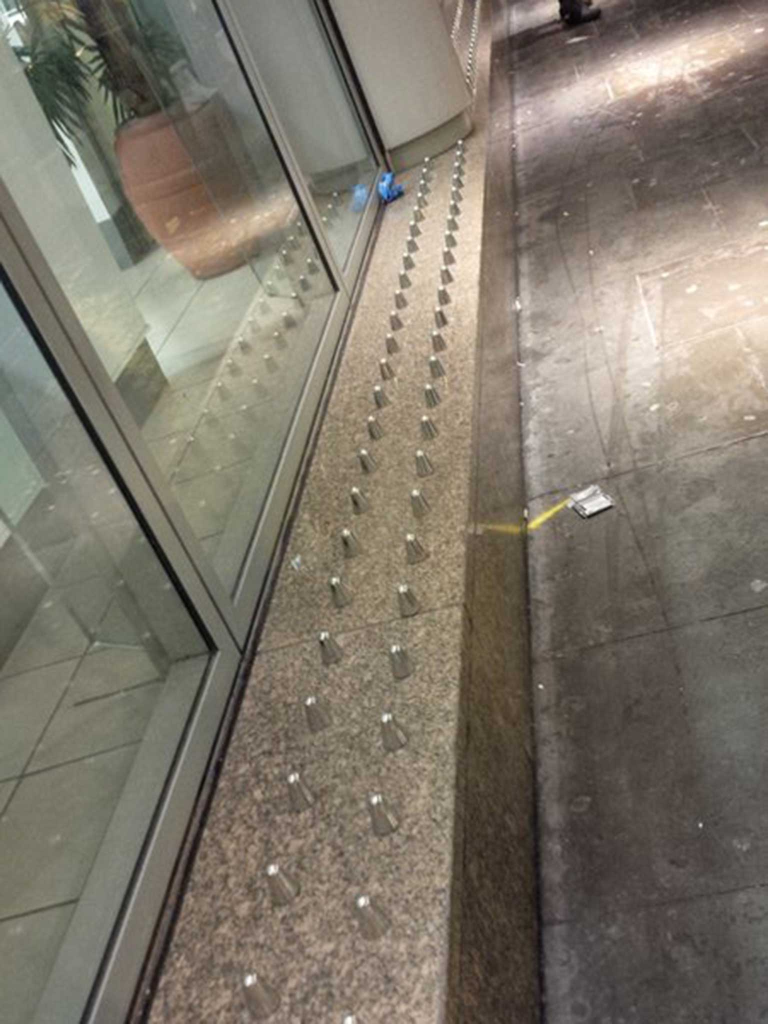 The offending spikes are alongside a narrow ledge close to the staff entrance of Selfridges