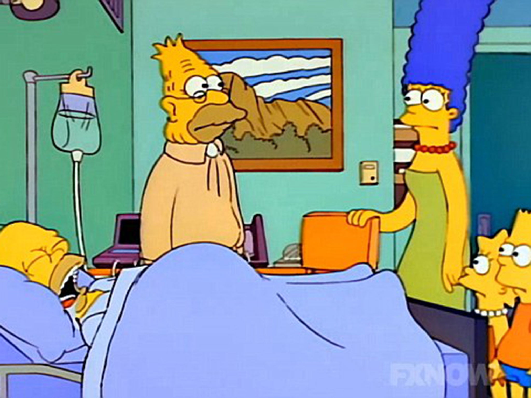 Homer's family visit him in a coma on The Simpsons