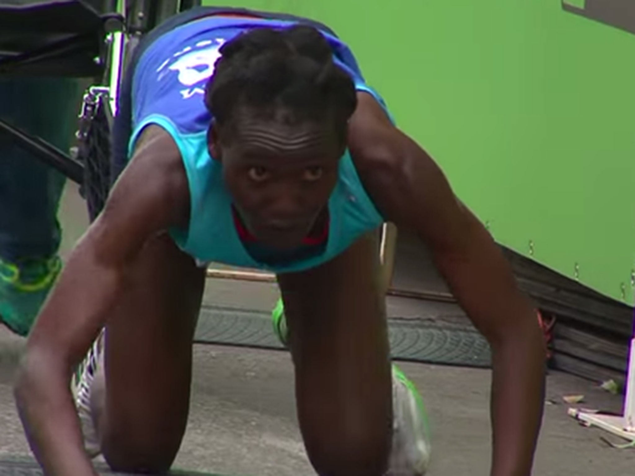 Brave Hyvon Ngetich crawls across the finish line